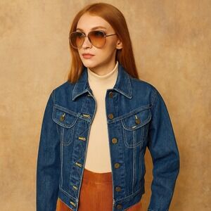 Vintage 70s 80s Lee Riders Denim‎ Jacket Womens 5 XS S Ms Lee USA Trucker